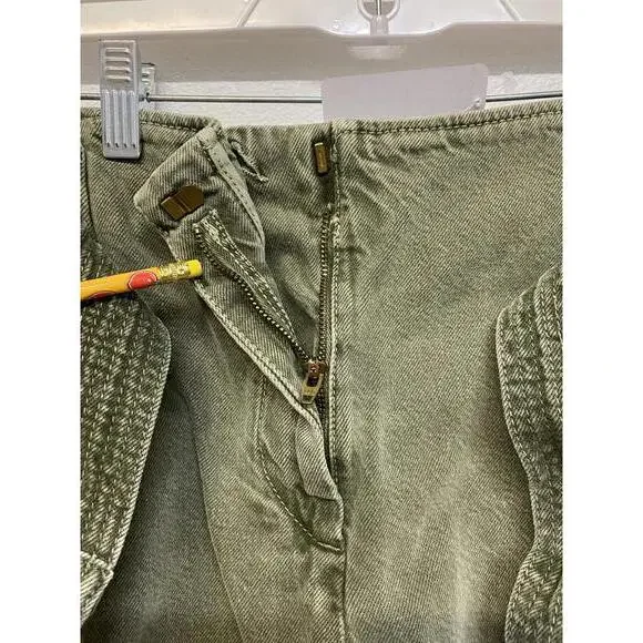 Sézane Olive Green High-Waisted Belted Shorts Size EU 36 28" Waist 100% Cotton - Picture 5 of 6